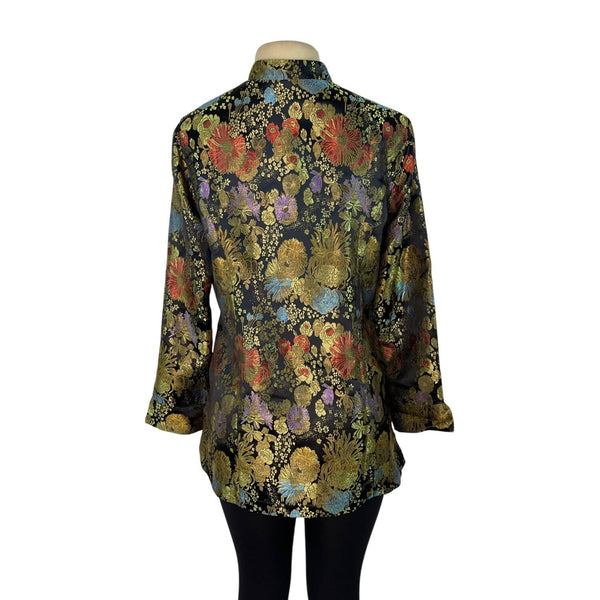 Coldwater Creek Mandarin Collar Floral Print Blouse Jacket Black Size 10 - New