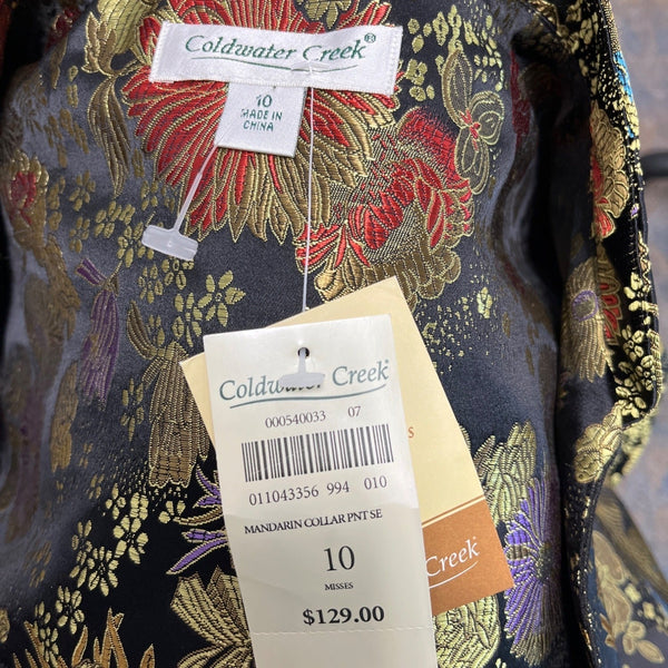 Coldwater Creek Mandarin Collar Floral Print Blouse Jacket Black Size 10 - New