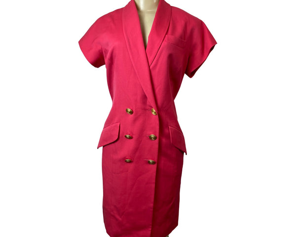 Vintage Bill Blass Elizabeth Arden Pink Wool Double Breasted Women's Dress Sz 6