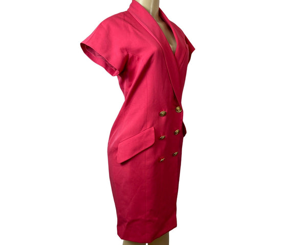 Vintage Bill Blass Elizabeth Arden Pink Wool Double Breasted Women's Dress Sz 6