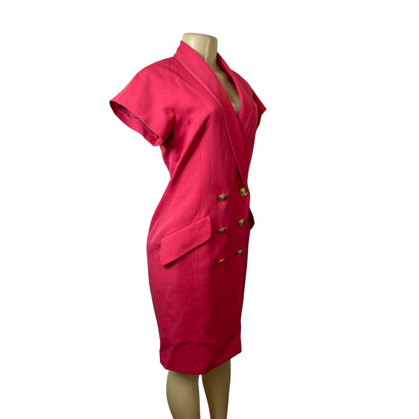 Vintage Bill Blass Elizabeth Arden Pink Wool Double Breasted Women's Dress Sz 6