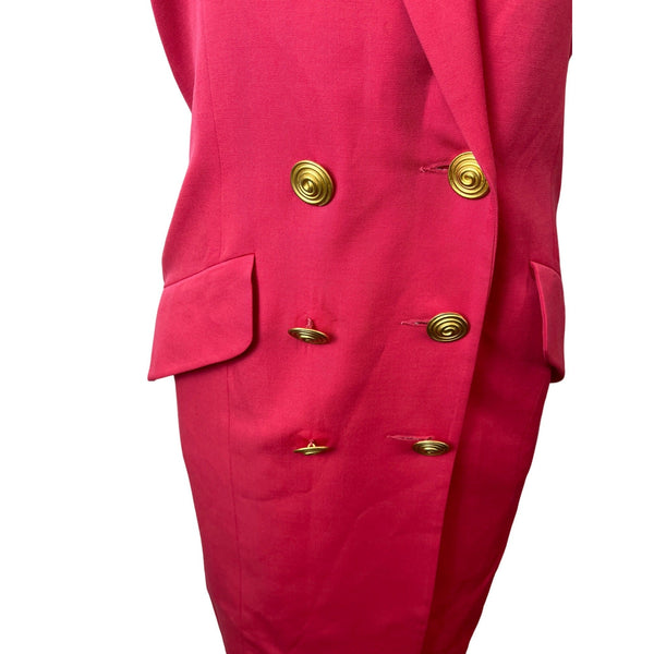 Vintage Bill Blass Elizabeth Arden Pink Wool Double Breasted Women's Dress Sz 6