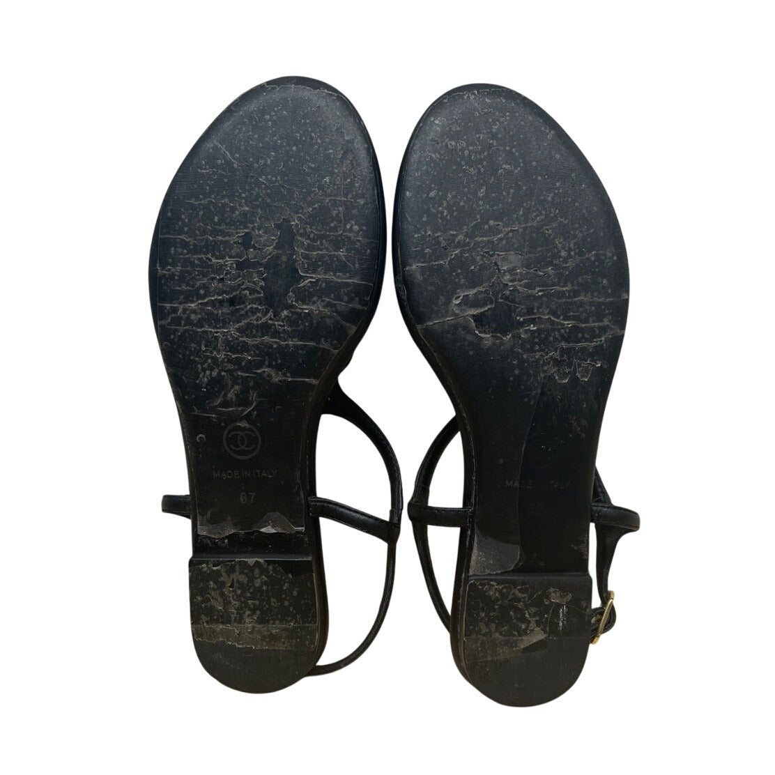 Chanel Women’s Black & White Camellia Thong Sandals Sz 37