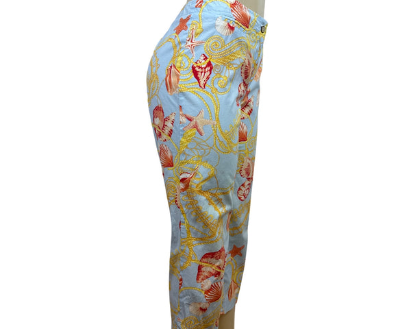 J.McLaughlin Womens Capri Pants Size 8 Seashell Print Button Closure