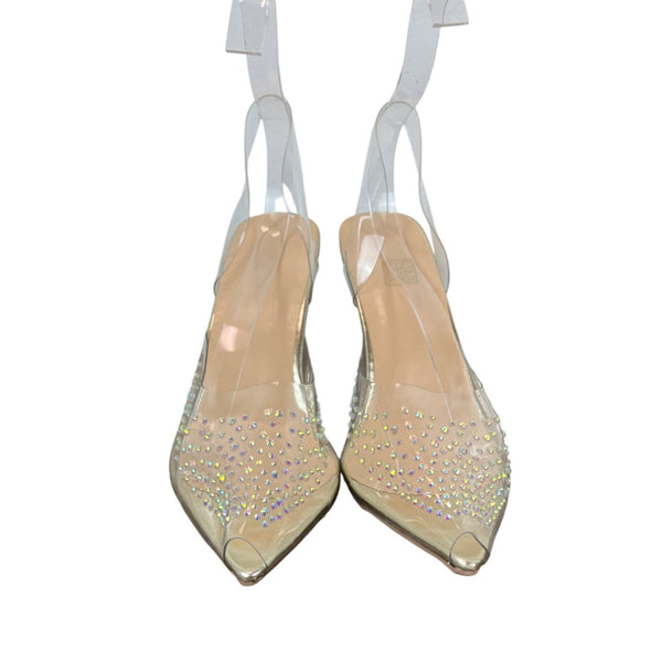 Unbranded Women’s Transparent Rhinestone Pointed Toe Mules Clear Heels Size 42 (11 US)