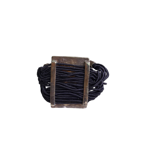 Vintage Silver-Tone & Black Multi-Strand Bracelet With Chain Clasp Adjustable Fit