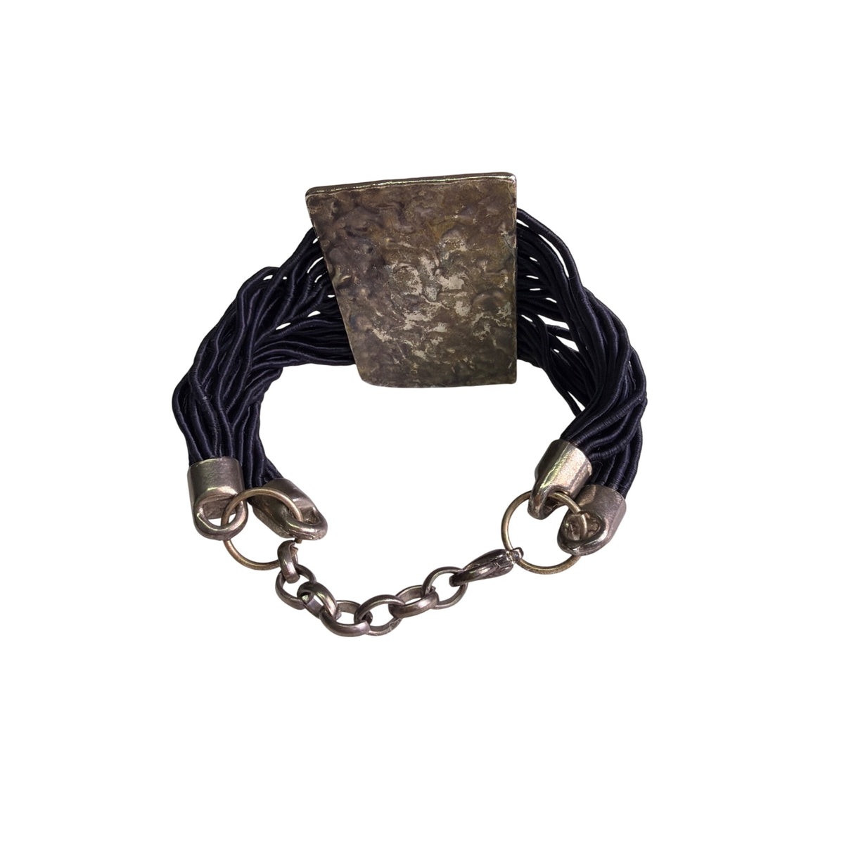 Vintage Silver-Tone & Black Multi-Strand Bracelet With Chain Clasp Adjustable Fit