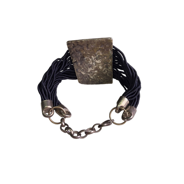 Vintage Silver-Tone & Black Multi-Strand Bracelet With Chain Clasp Adjustable Fit