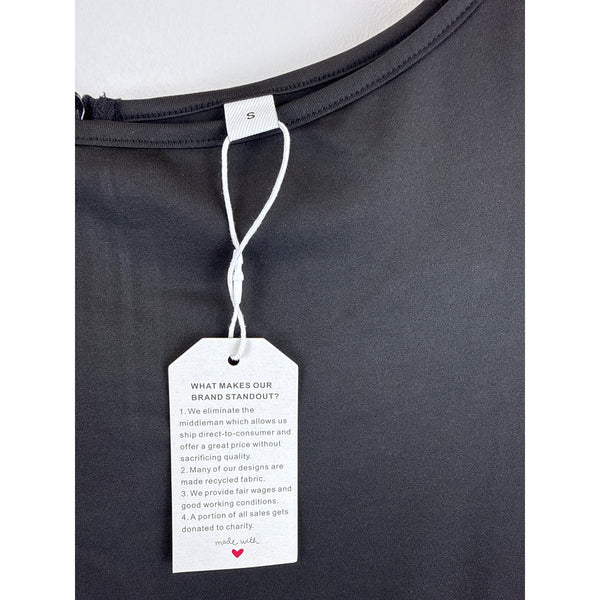 Made With Women’s Black & Beige Floral A-Line Dress Sheer Overlay Lace Hem Size S