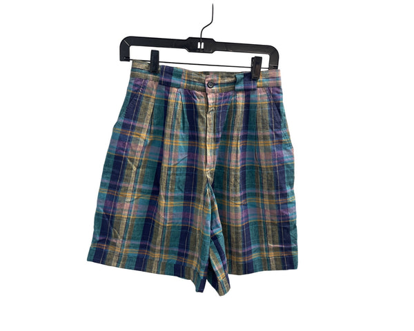 Fundamental Things Plaid Womens Shorts Linen Cotton Multicolor Size 8
