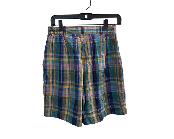 Fundamental Things Plaid Womens Shorts Linen Cotton Multicolor Size 8