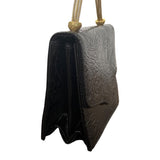 International Black Snake Print Gold Tone Handle Faux Leather Envelope Clutch