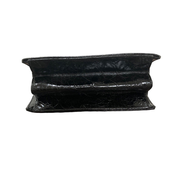 International Black Snake Print Gold Tone Handle Faux Leather Envelope Clutch