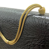 International Black Snake Print Gold Tone Handle Faux Leather Envelope Clutch