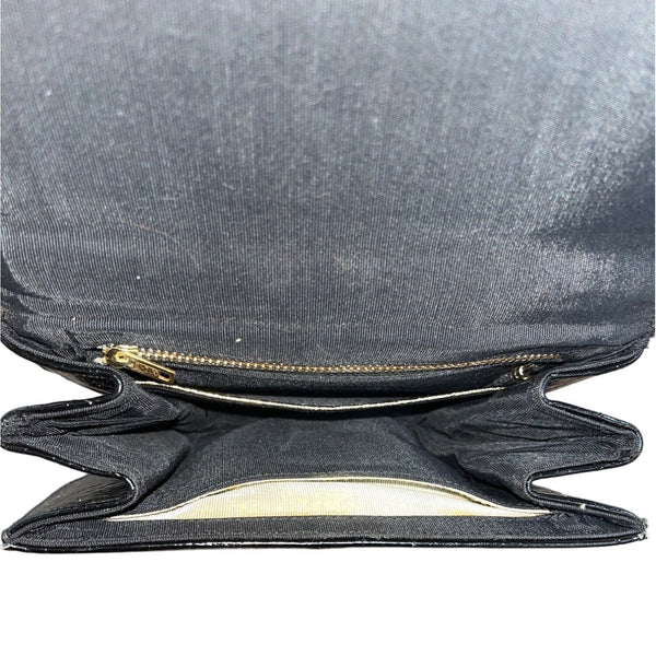 International Black Snake Print Gold Tone Handle Faux Leather Envelope Clutch