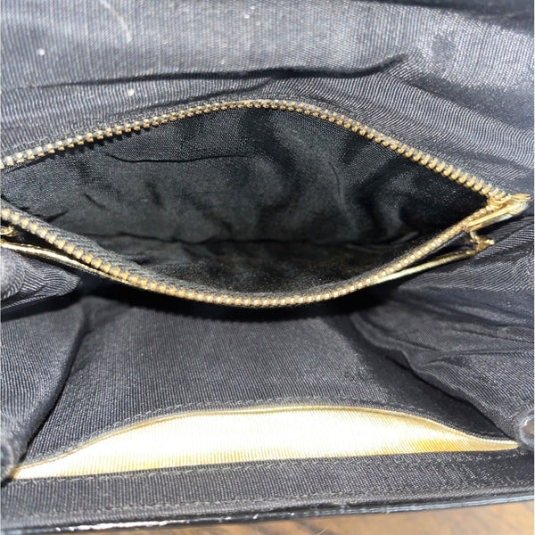 International Black Snake Print Gold Tone Handle Faux Leather Envelope Clutch