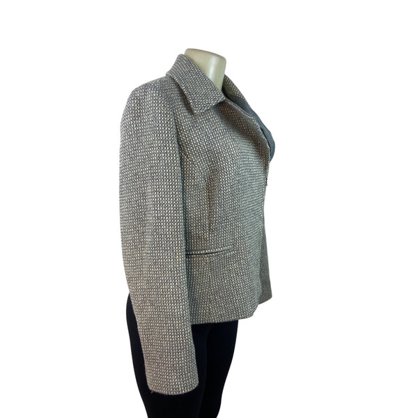 Talbots Womens Grey Textured Tweed Moto Jacket With Zipper & Pockets Sz 8