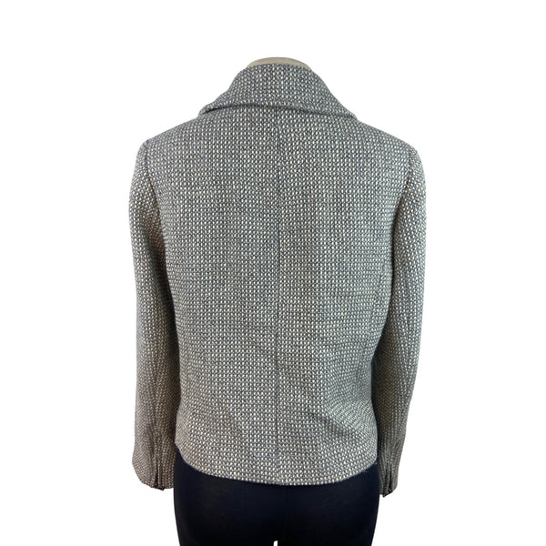 Talbots Womens Grey Textured Tweed Moto Jacket With Zipper & Pockets Sz 8