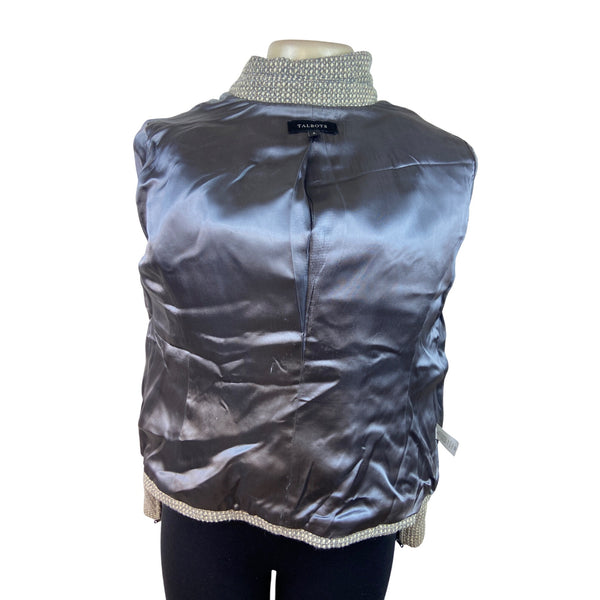 Talbots Womens Grey Textured Tweed Moto Jacket With Zipper & Pockets Sz 8