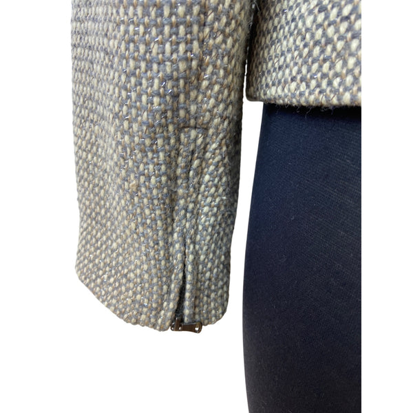 Talbots Womens Grey Textured Tweed Moto Jacket With Zipper & Pockets Sz 8