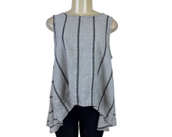 New Age Women’s Black & White High-Low Shirt With Striped Pattern Sz M/L