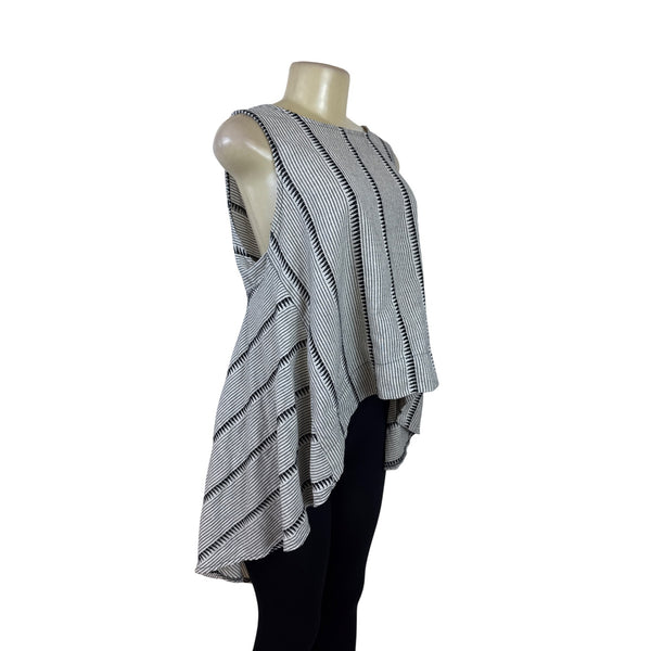 New Age Women’s Black & White High-Low Shirt With Striped Pattern Sz M/L