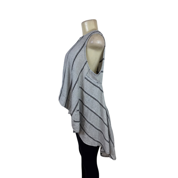 New Age Women’s Black & White High-Low Shirt With Striped Pattern Sz M/L