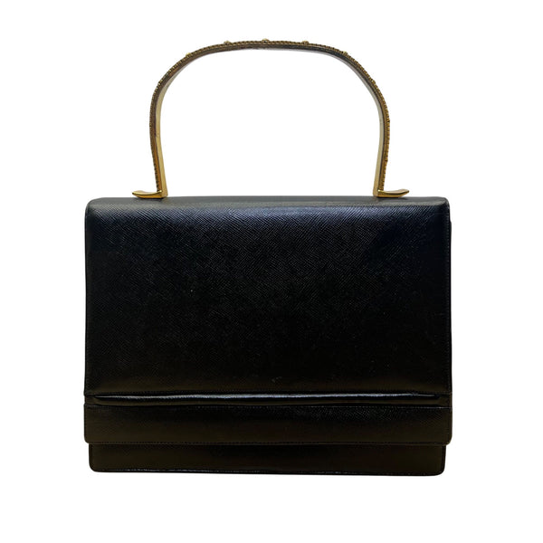 Vintage Igor Women’s Black Leather Gold Handle Structured Elegant Purse