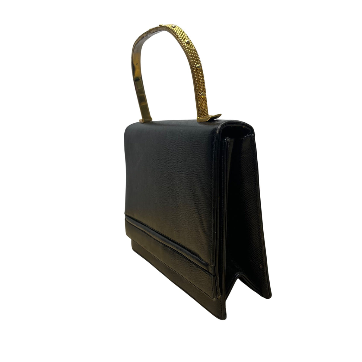 Vintage Igor Women’s Black Leather Gold Handle Structured Elegant Purse