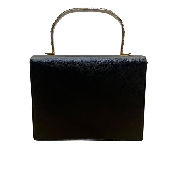 Vintage Igor Women’s Black Leather Gold Handle Structured Elegant Purse