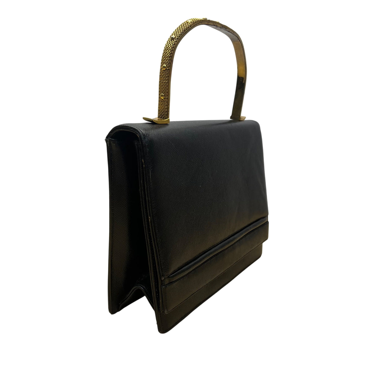 Vintage Igor Women’s Black Leather Gold Handle Structured Elegant Purse