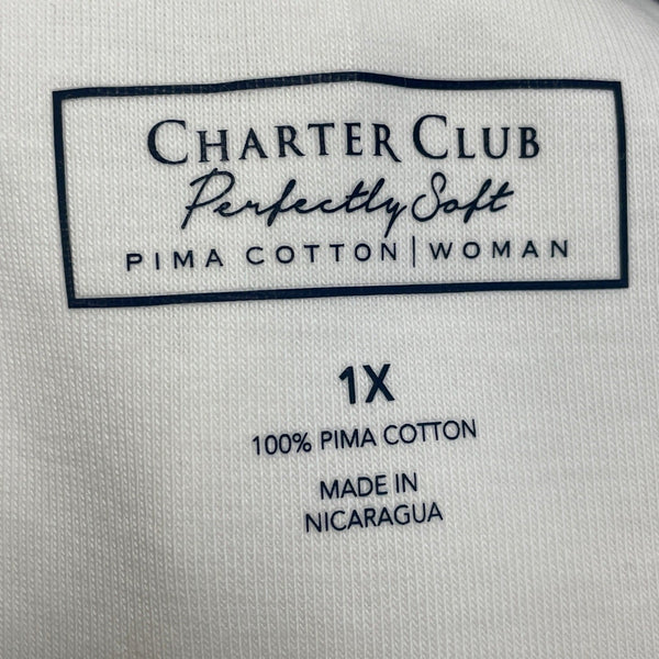 Charter Club Perfectly Soft Pima Cotton 3/4 Sleeve Womens White Top 1X