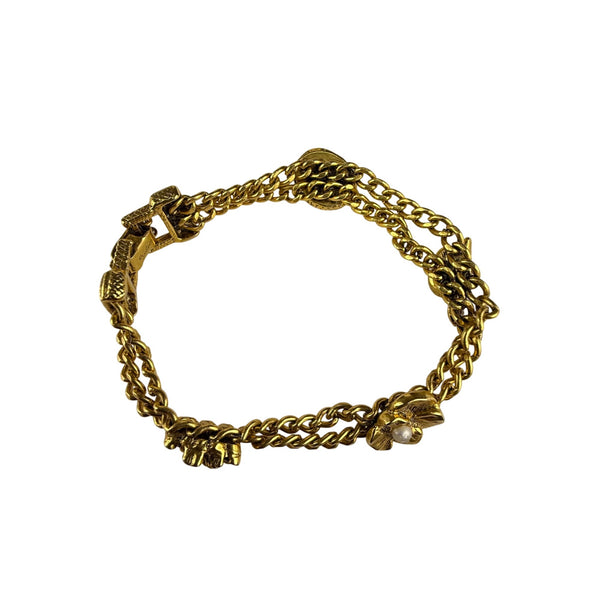 Goldette Women's Gold Tone Chain Bracelet Floral Pearls Layered Design Signed