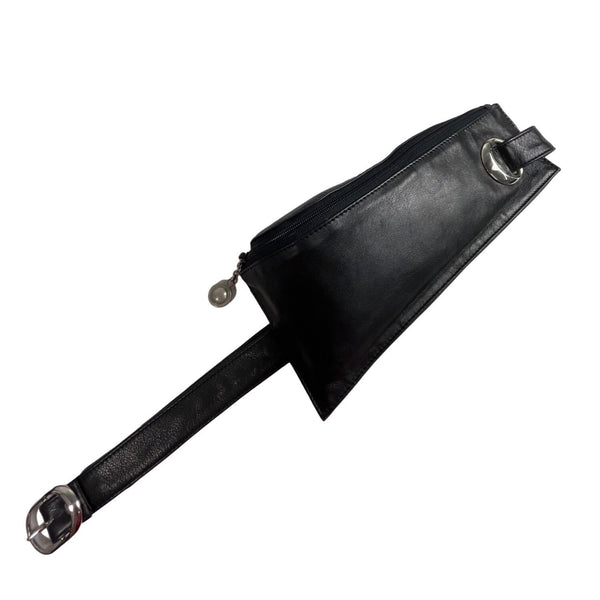 Architect Women's Black Leather With Silver Tone Accents Belly Bag Sz M