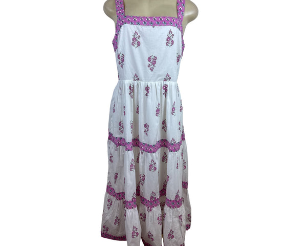 J.Crew Floral Sundress With Pink Embroidered Trim Sleeveless White Size 6 - New