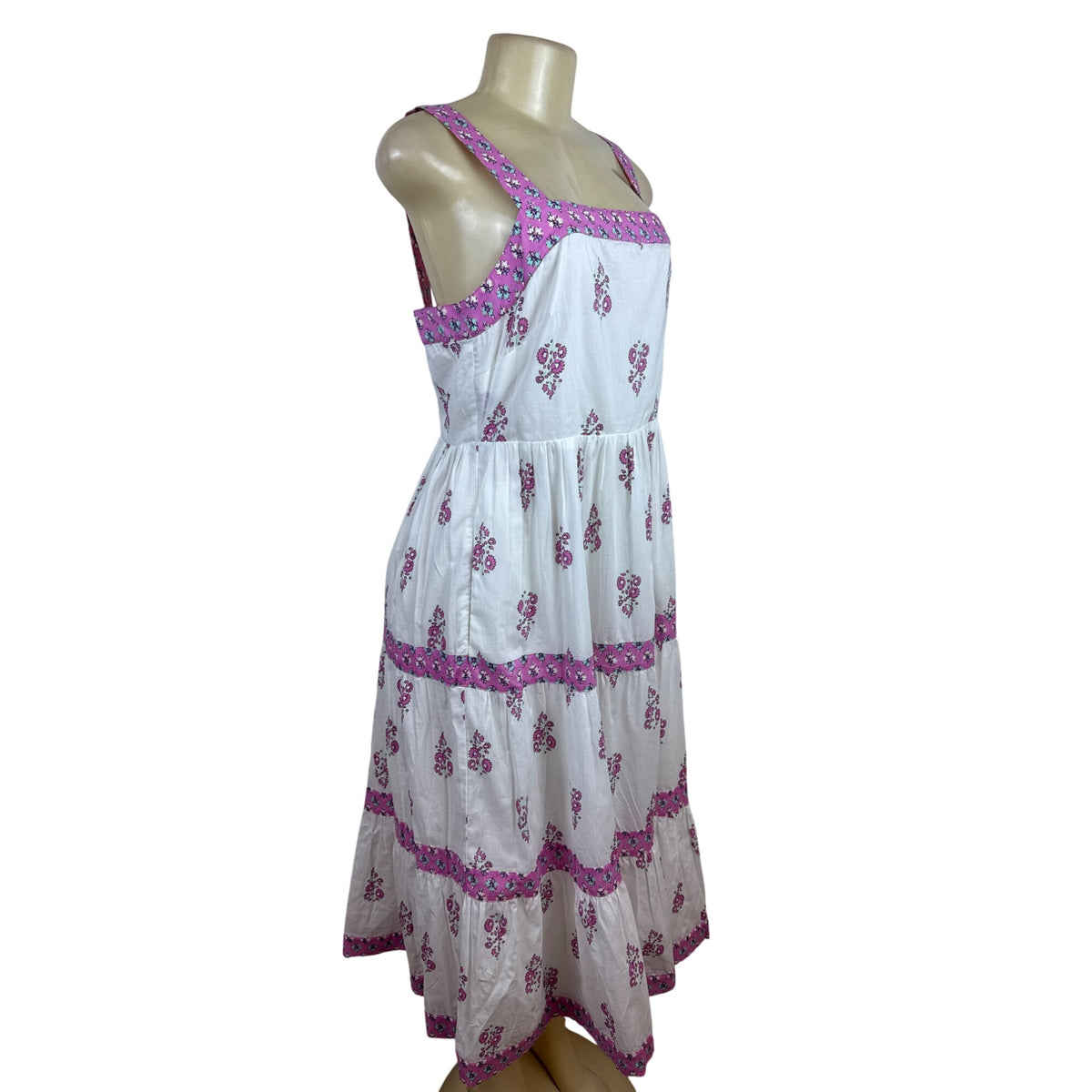 J.Crew Floral Sundress With Pink Embroidered Trim Sleeveless White Size 6 - New