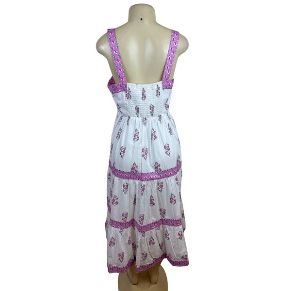 J.Crew Floral Sundress With Pink Embroidered Trim Sleeveless White Size 6 - New