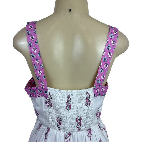 J.Crew Floral Sundress With Pink Embroidered Trim Sleeveless White Size 6 - New
