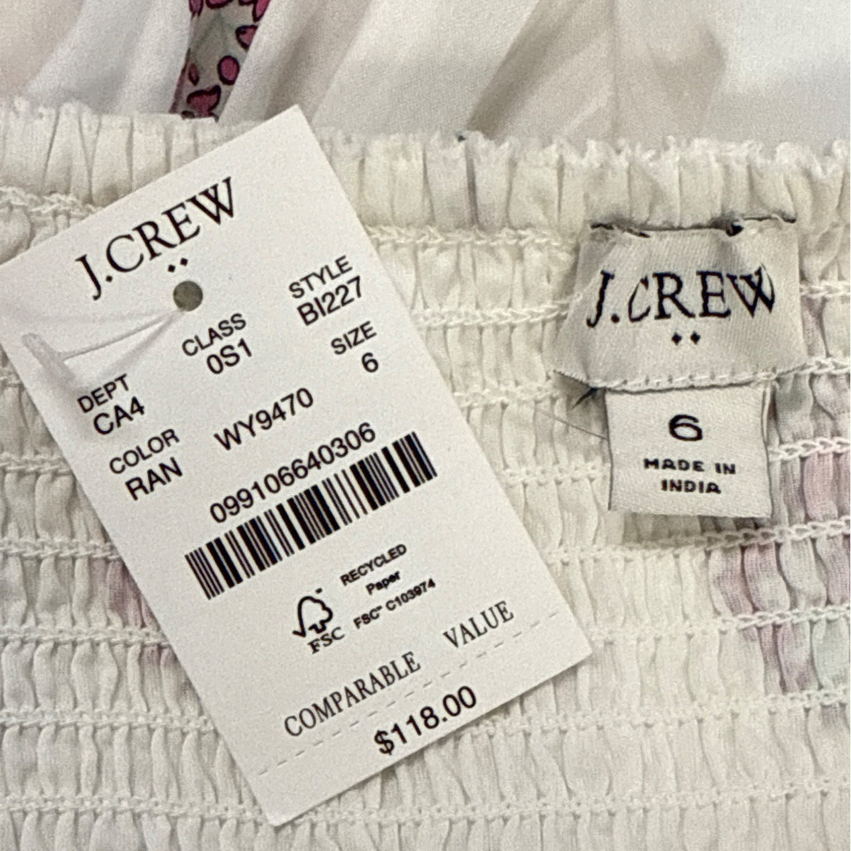J.Crew Floral Sundress With Pink Embroidered Trim Sleeveless White Size 6 - New
