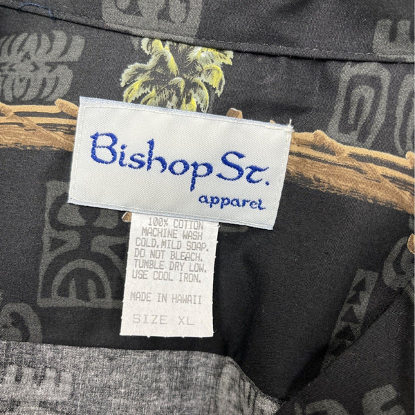 Bishop St. Apparel Hawaiian Shirt Black With Tropical Scene Size XL