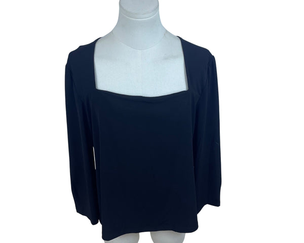 Ann Taylor Womens Black Blouse Square Neck Long Sleeves Size L - New