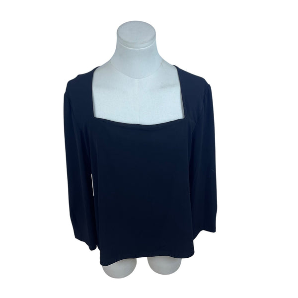 Ann Taylor Womens Black Blouse Square Neck Long Sleeves Size L - New