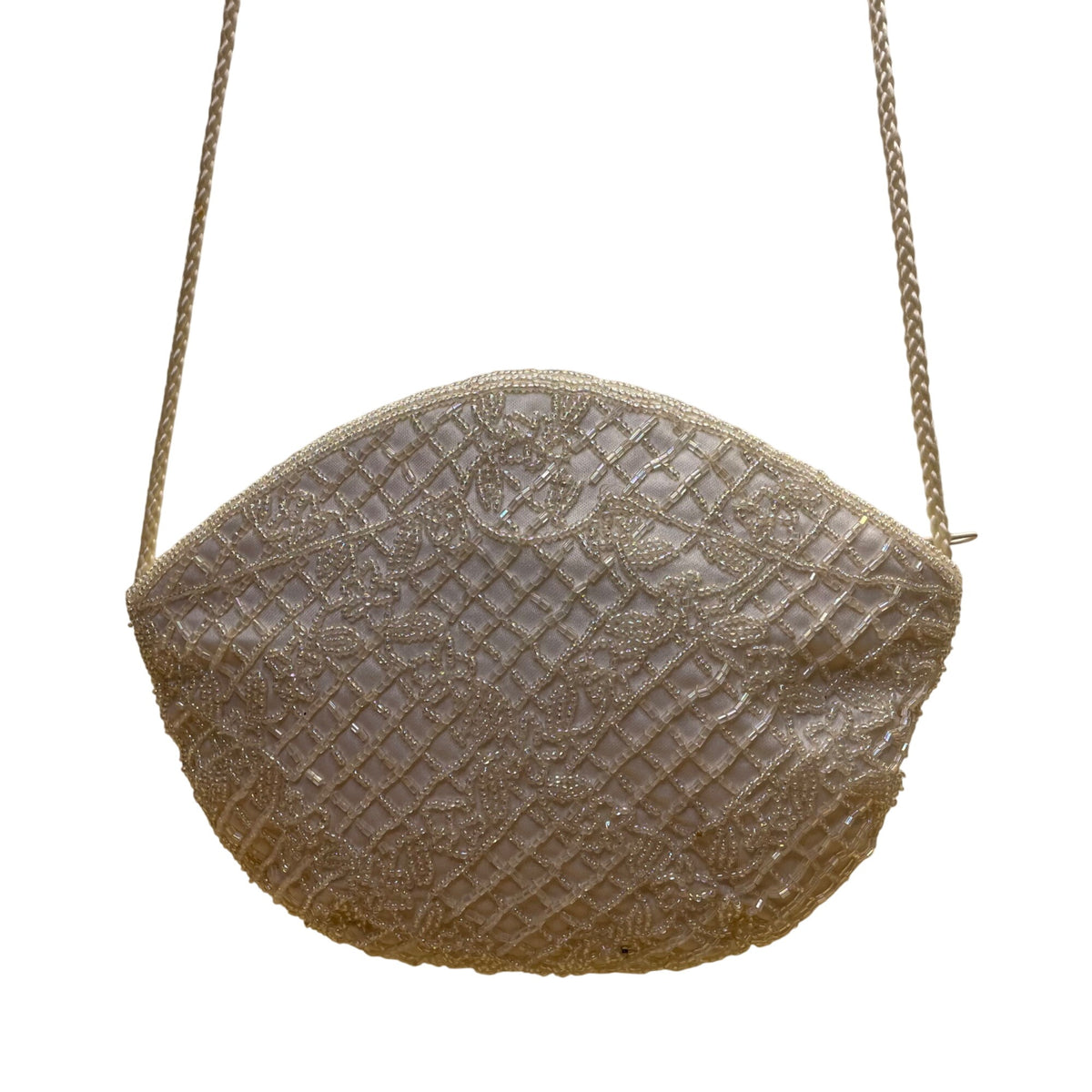 Laura Gayle Women’s Ivory Beaded With Braided Strap Elegant Evening Purse Size S