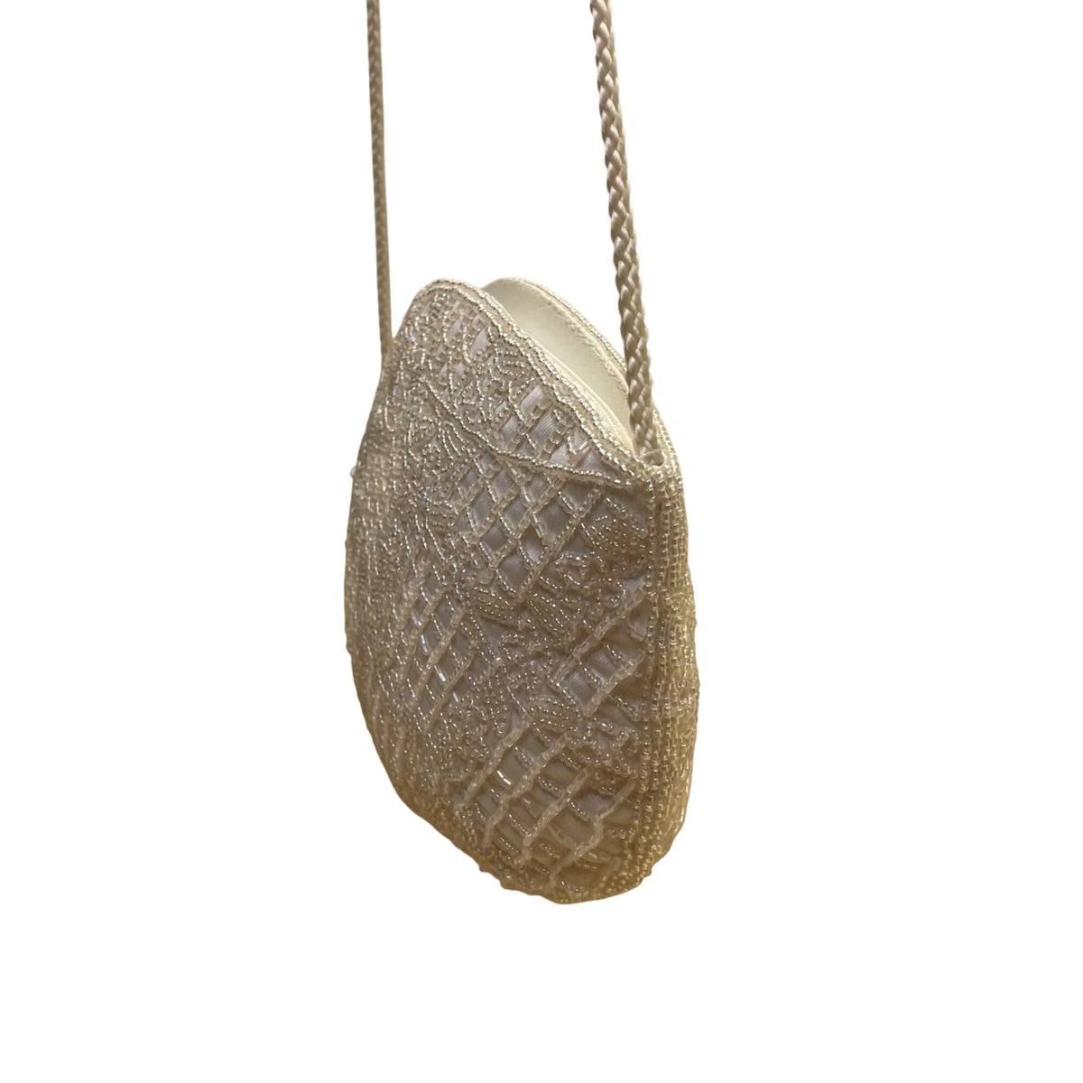 Laura Gayle Women’s Ivory Beaded With Braided Strap Elegant Evening Purse Size S