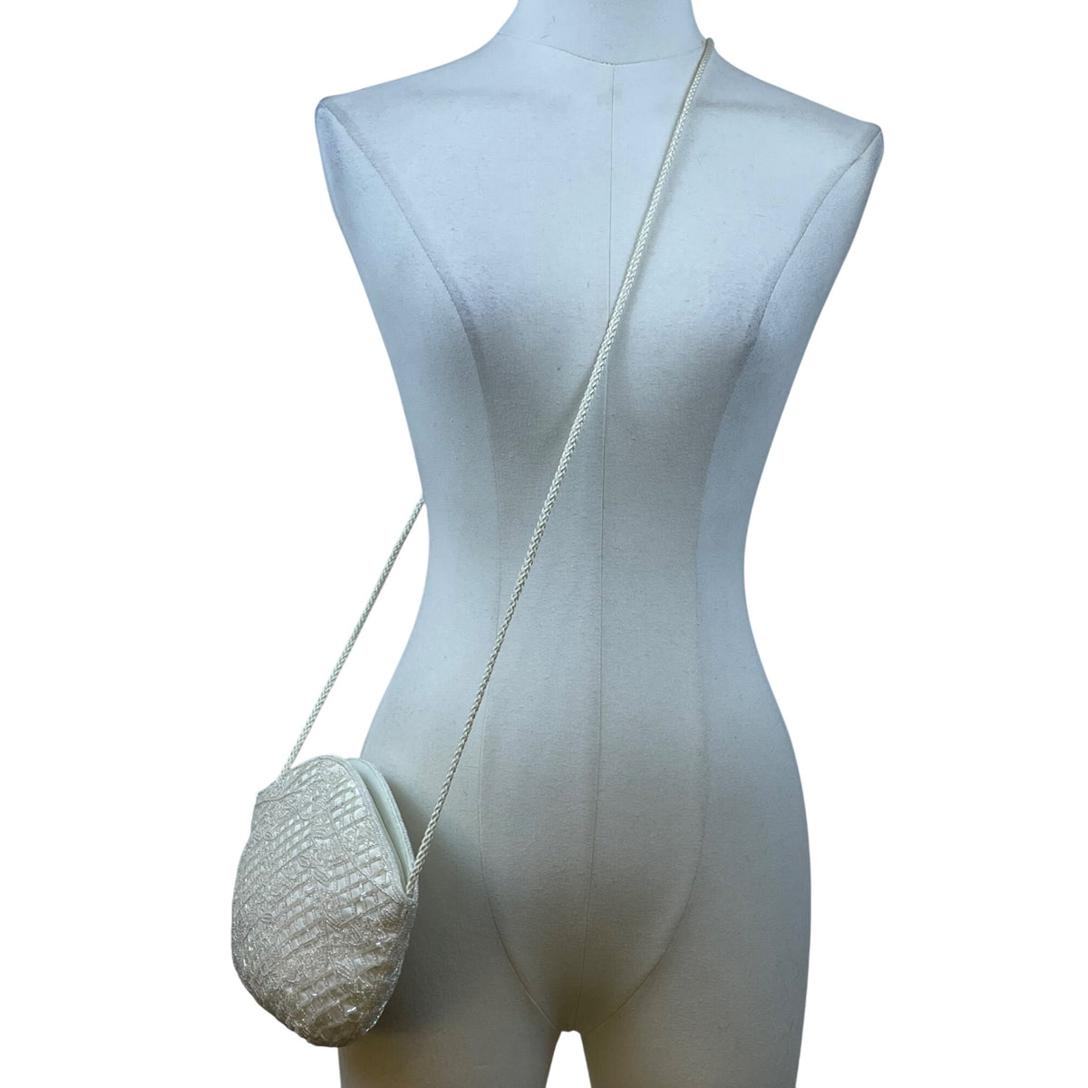 Laura Gayle Women’s Ivory Beaded With Braided Strap Elegant Evening Purse Size S