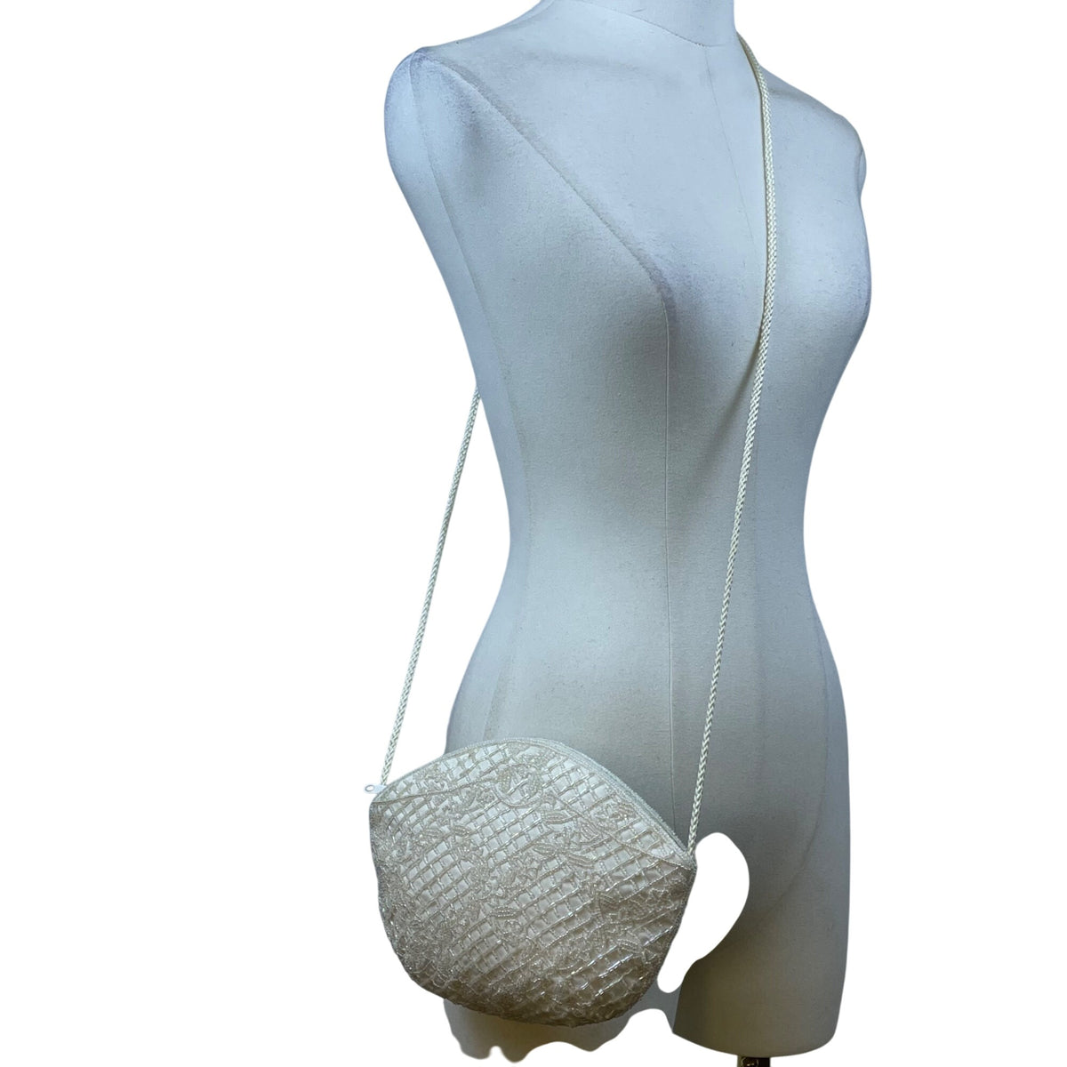 Laura Gayle Women’s Ivory Beaded With Braided Strap Elegant Evening Purse Size S