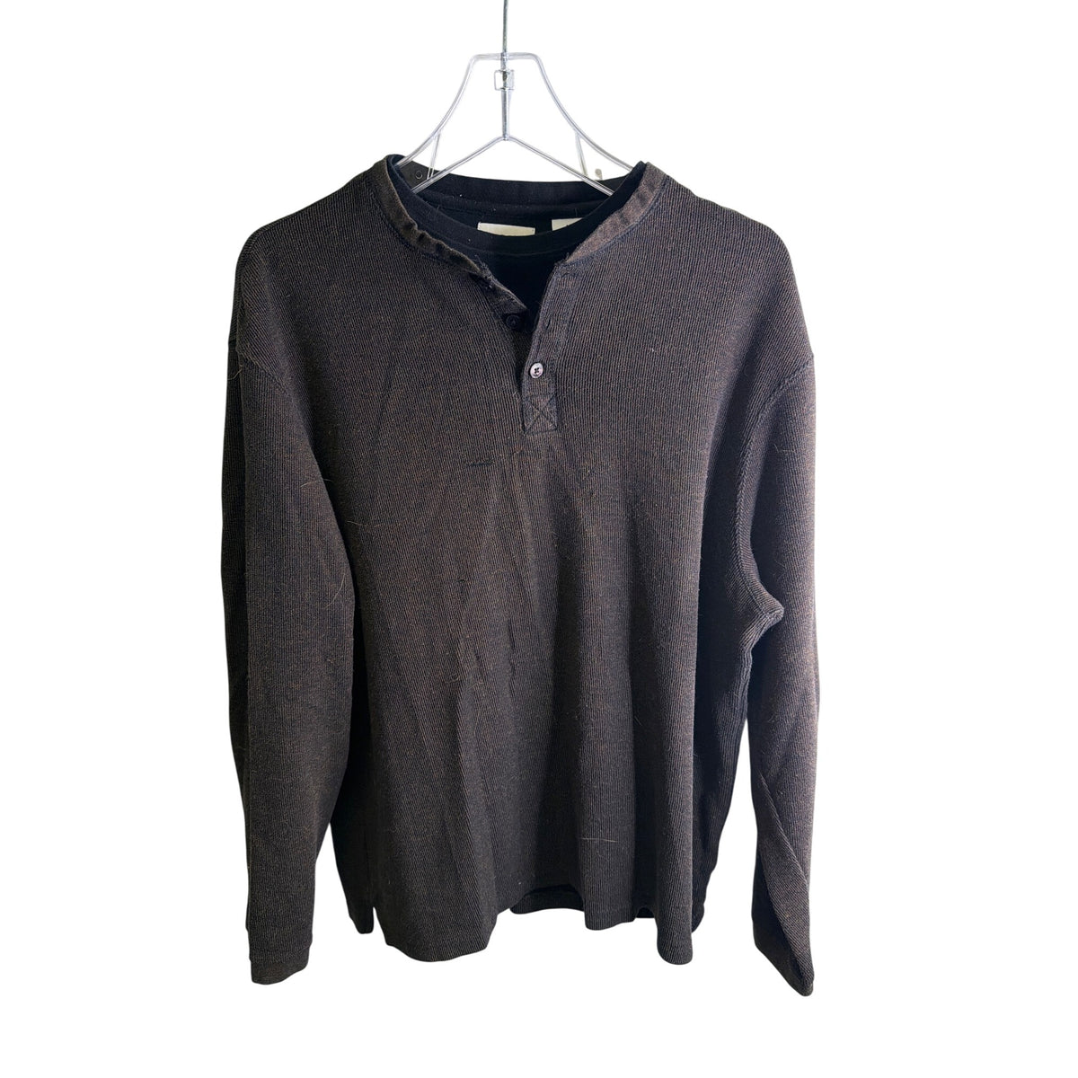 Haggar Mens Brown Cotton Polyester Henley Long Sleeve Shirt Size L