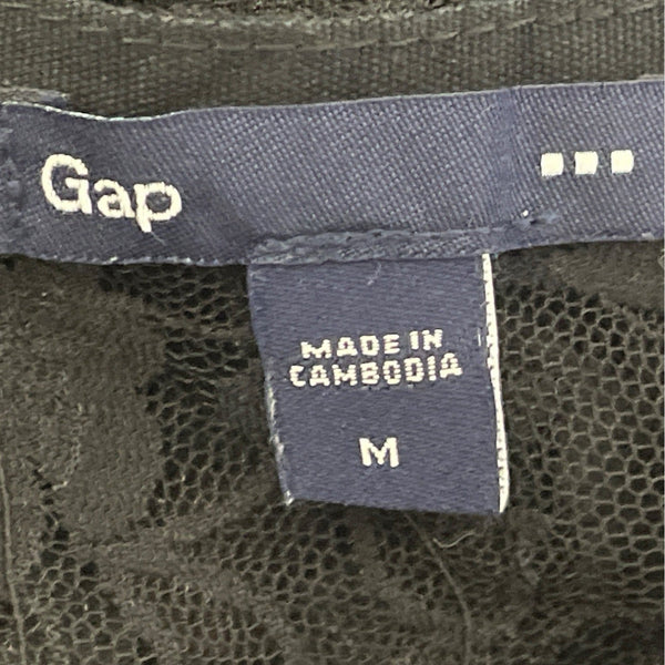 Gap Women’s Black Floral Lace Short Sleeve Top With Back Keyhole Size M