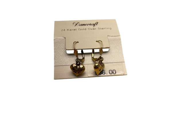 Danecraft 24 Karat Gold Over Sterling Heart Drop Earrings