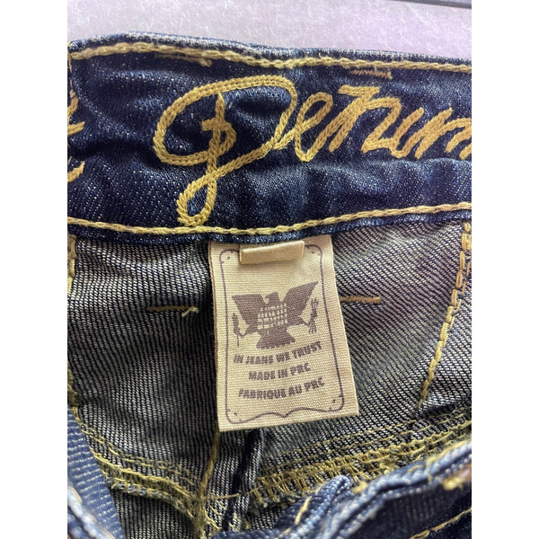 Petrucci Womens Dark Wash Denim Jeans Straight Leg Distressed Yellow Stitching Sz 27